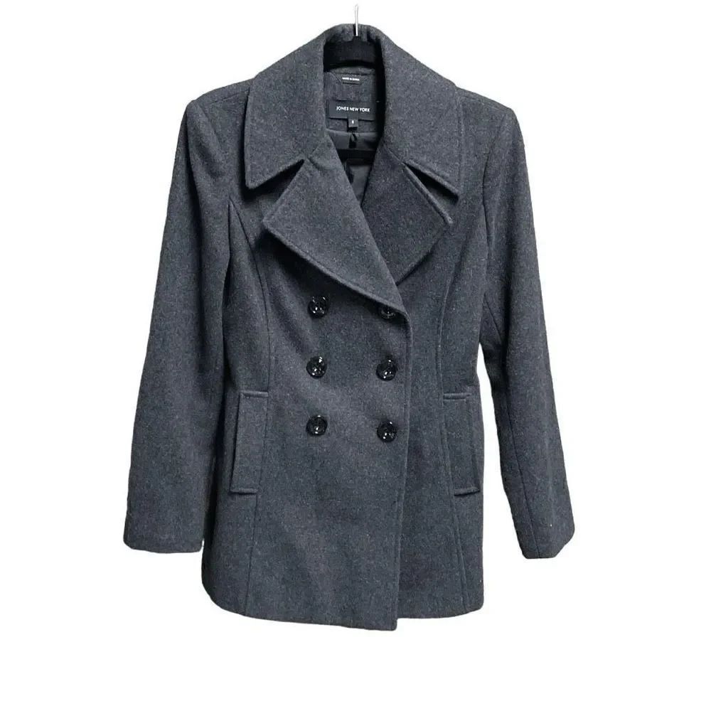 Jones New York Gray Wool Double Breasted Pea Coat Size 6
